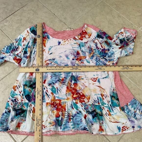 Soft Surroundings Yvette Blouse top plus sz. 2X mixed media Bell 3/4 Sleeve Arts - Picture 4 of 9